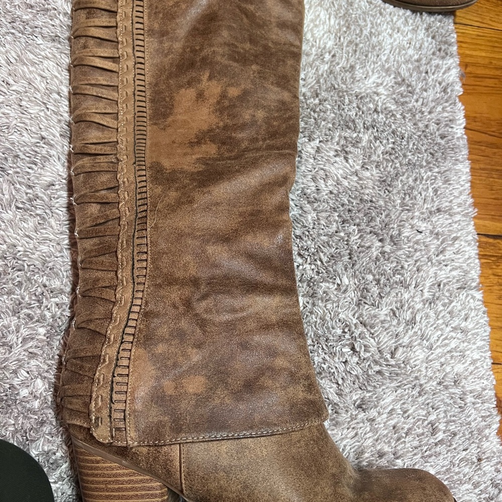 Fergalicious Brown Suede Fringe Mid-Calf Heeled Boots - Picture 6 of 6